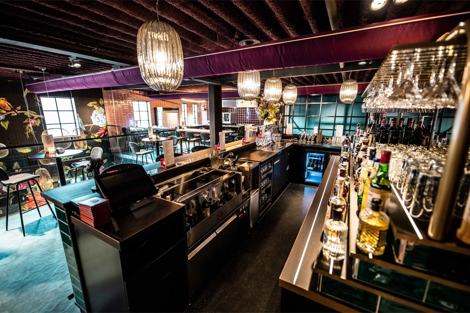 Commercial Bar Design 7 Restaurant bar design with integrated Kobayashi stainless steel cocktail station and drink rail