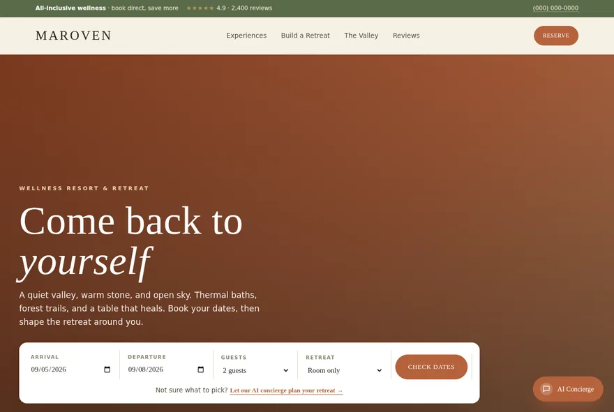 Maroven resort homepage sample