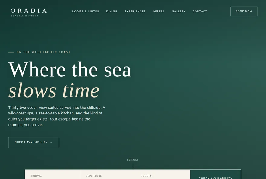 Oradia hotel homepage sample