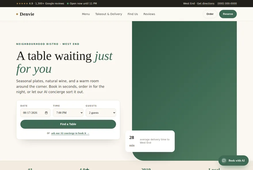Denvie bistro homepage sample