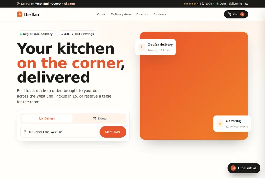 Brellan delivery homepage sample