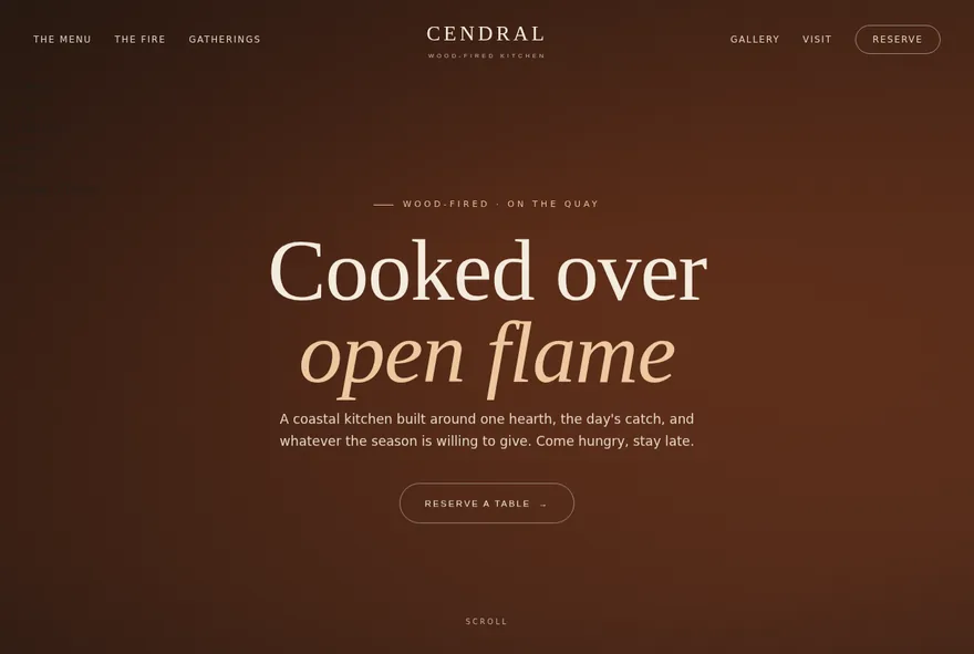 Cendral restaurant homepage sample